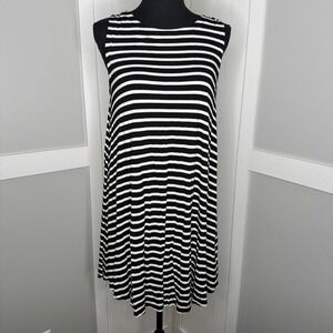 Loft Swing Dress Womens SP Black White Striped Sleeveless Relaxed Fit Petite